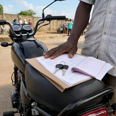 Document folder and new motorcycle keys on the seat